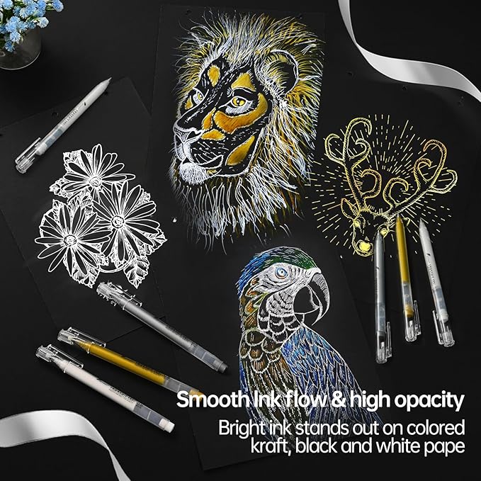 0.8mm Gold Gel Pens 3-Pack – Extra Fine Point Opaque Ink for Black Paper Drawing, Sketching, Bullet Journaling & Holiday Card Design