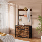 YKVIQBY 8 Drawer Dresser with 6 Double Hooks, 68.9" Tall Closet Organizer and Storage, Fabric Dresser for Bedroom, Nursery, Closet, Space-Saving Freestanding Storage Cabinet (Rustic Brown)