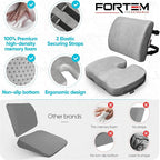 FORTEM Seat Cushion, Office Chair Cushion, Lumbar Support Pillow for Office Chair, Memory Foam Sciatica Coccyx Tailbone Pressure Pain Relief, Car Sitting Pad, Washable Non Slip