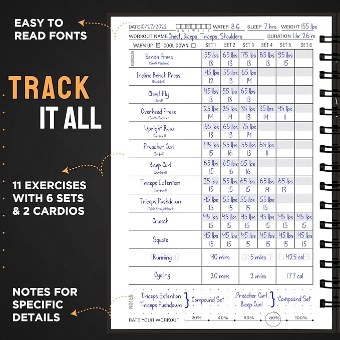 Nextnoid Hardcover Fitness Planner Workout Journal for Women & Men - Undated A5 Sturdy Fitness Log Book to Track Gym & Home Workouts - Pink Separately Packaged 2 Pieces