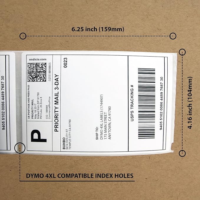 Buhbo Compatible with DYMO LabelWriter 4XL 4" x 6" Shipping Label 1744907, White (2 Pack / 220 Labels Per Roll)