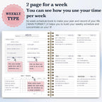 Undated Weekly Planner- Weekly Goals Notebook, A5 To Do List Planner, Habit Tracker Journal with Spiral Binding（Flower-1）