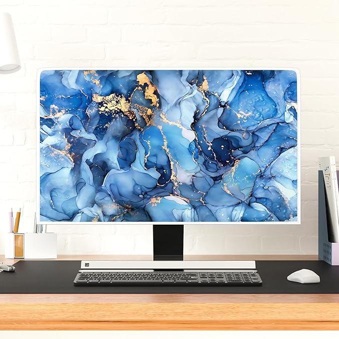 Baocicco Navy Blue Gold Marble Waterproof TV Dust Cover 45, 46, 47, 48 Inch Creative Texture Grain Television Screen Cover Abstract TV Display Protectors Protective LED LCD OLED TVs Dust-Proof