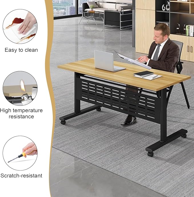 Conference Table,55.1''Folding Conference Room Table for 4-12 People,Mobile Flip Top MeetingTraining Table with Different Coulor and Styles for Offices, Classrooms,Meeting Room (8, 61''E)