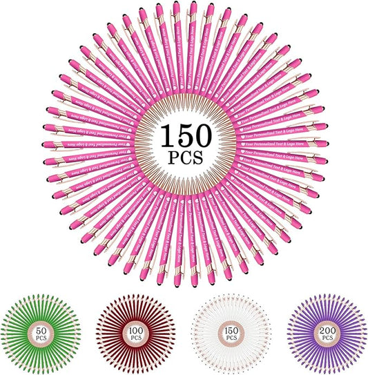 STREADVE 150 Personalized Custom Pens Engraved Writing Pen with Name Logo, Customized Promotional Items Stylus Pen Gifts for Women Realtor Quinceañera Wedding Business, Pink