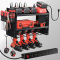 Power Tool Organizer Wall Mount with Charging Station, Heavy Duty 3 Layer Garage Tool Storage with 4 Cordless Drill Holder 8 Outlet Power Strip, Gift for Men Husband Dad Birthday Anniversary black