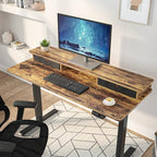 FEZIBO 55 x 24 Inch Whole-Piece Height Adjustable Standing Desk with Double Drawers, Sit Stand Desk, Stand Up Table (Send Two Packages), Rustic Brown Top