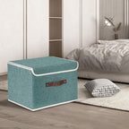 TYEERS Collapsible Storage Boxes, Washable Fabric Storage Bins with Lids, 14.9x9.8x9.8 inches, 3 Pack, Aqua Deep