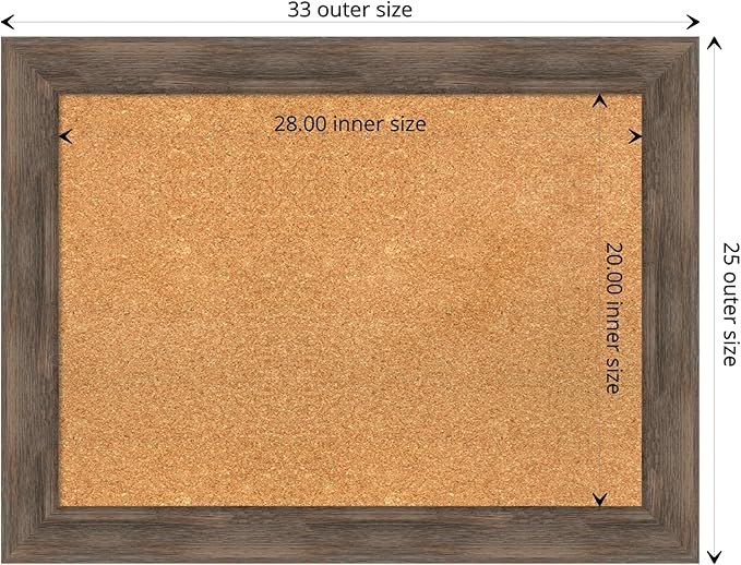 Amanti Art Natural Cork Board for Wall, 25x33 Vision Board with Brown Wood Frame, Medium Corkboard Office Decor for Home Organization, Rustic Farmhouse Corkboard Pinboard to display items for home