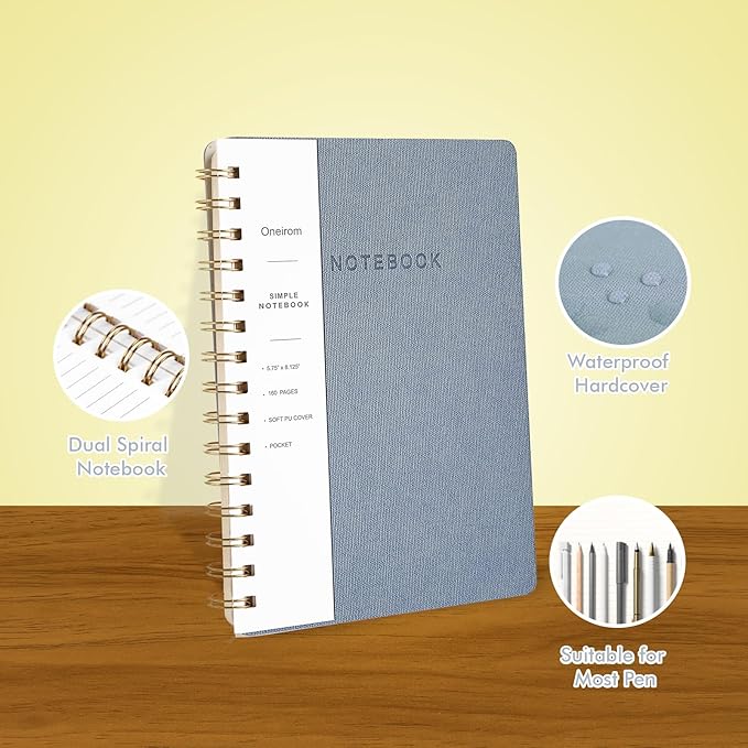Spiral Notebook-5.75" x 8.125" College Ruled Journal with Inner Pockets and 160 Pages,PU Leather Cover Business Journal, Twin-Wire Binding Notebook Perfect for Office & Home School Supplies 2 pack Reefblue/Pink