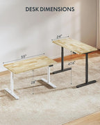 FLEXISPOT Solid Rubberwood Electric Standing Desk with Elegant Oval Legs, 55"x24" Height Adjustable Desk for Home Office & Living Spaces (White Frame)