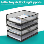 AZFUNN Wire Mesh Letter Trays Paper Tray Desk File Organizer, 2 Pack Stackable Metal Front-Load Documents Tray for Office Supplies File (Lengthways)