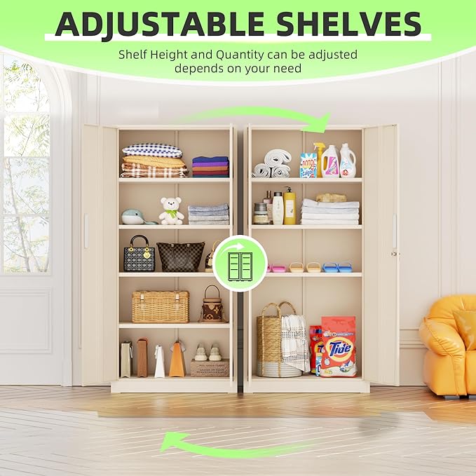 INTERGREAT Metal Storage Cabinet with Doors and Shelves,72" H Gray Steel Tool Locking Cabinet, Metal Storage Cabinets for Home Office, Warehouse, School