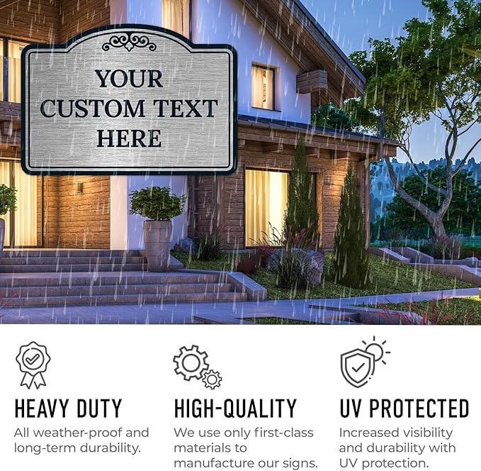 Custom Decorative Sign, Personalized Metal Sign for Business, Driveway, Home, Airbnb, Office Door Plaque, Brushed Nickel Sign, 12x18 Inches, ACM, Fade Resistant, Made in USA by Sigo Signs