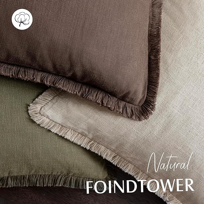 Foindtower Set of 2 Decorative Linen Fringe Throw Pillow Covers Boho Farmhouse Cushion Cover with Tassels Soft Accent Pillowcase for Couch Sofa Bed Living Room Home Decor,20×20 Inch,Reddish Brown