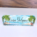 Artblox Office Desk Name Plate Personalized | Custom Name Plates for Desks | Sea Beach Design On Clear Acrylic Glass | Office Desk Decor - (8" x 2.5")