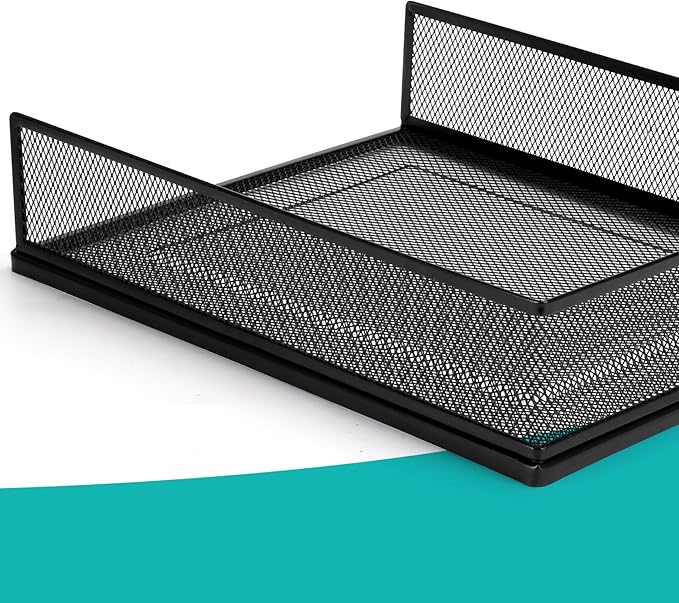 AZFUNN Wire Mesh Letter Trays Paper Tray Desk File Organizer, 2 Pack Stackable Metal Front-Load Documents Tray for Office Supplies File (Lengthways)
