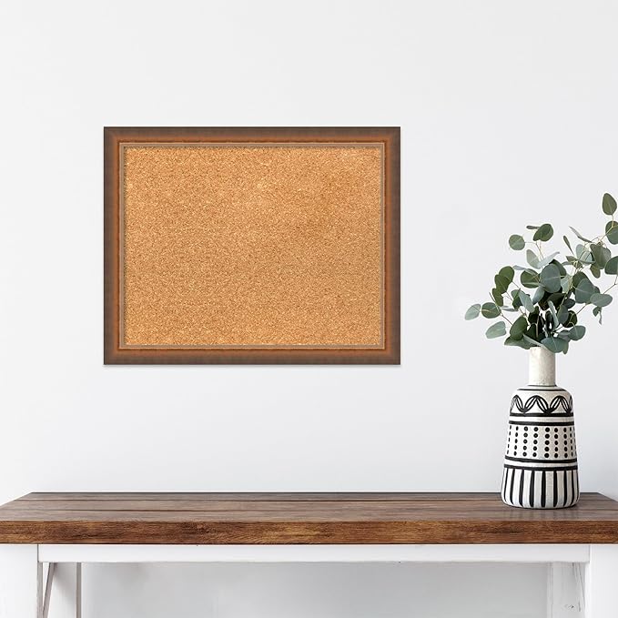 Amanti Art Natural Cork Board for Wall, 16x20 Vision Board with Bronze Frame, Small Corkboard Office Decor for Home Organization, Modern Corkboard Pinboard to Display Items for Home Organization in