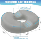 BlissTrends Donut Pillow Seat Cushion, Chair Cushions for Postpartum Pregnancy & Hemorrhoids, Tailbone Pain Relief Cushion, Memory Foam Lifting Cushions for Office&Home Chairs (Light Grey, XX-Large)