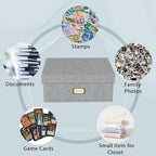 Decorative Photo Storage Box - Linen Photo Box Organizer with Dividers, Fits Holds Up to 1700 Pictures and 4x6 Photos, Memory Keepsake Organizer for Photos, Scrapbook Supplies, Cards, Stamps (Grey)