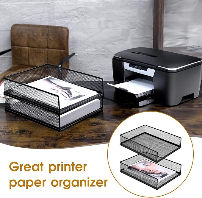 Magazine File Holder, 2 Pack Desk Organizer and Accessories, Metal Paper Tray Office Document Organizer Wire Mesh Letter Trays Stackable Desk File Storage Basket, Black