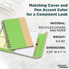 DISCOUNT PROMOS Eco Friendly Spiral Notebooks with Pens Set of 10, Bulk Pack - Perfect for School, Office, Home - Green