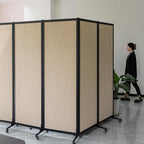 Upgrade Version Room Partition and Divider, Freestanding Rolling Dividers with Wheels,Office Privacy Screen Divider Wall,Classroom Felt Dividers,12'2"L* 6'7"H,6 Panel，Beige