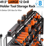 YFFSRJDJ Extra Large Power Tool Organizer Wall Mount with Charging Station, 12 Drill Holders Heavy Duty with 8-Outlet Power Strip, Garage Cordless Drill Storage and Organization, Battery Utility Rack