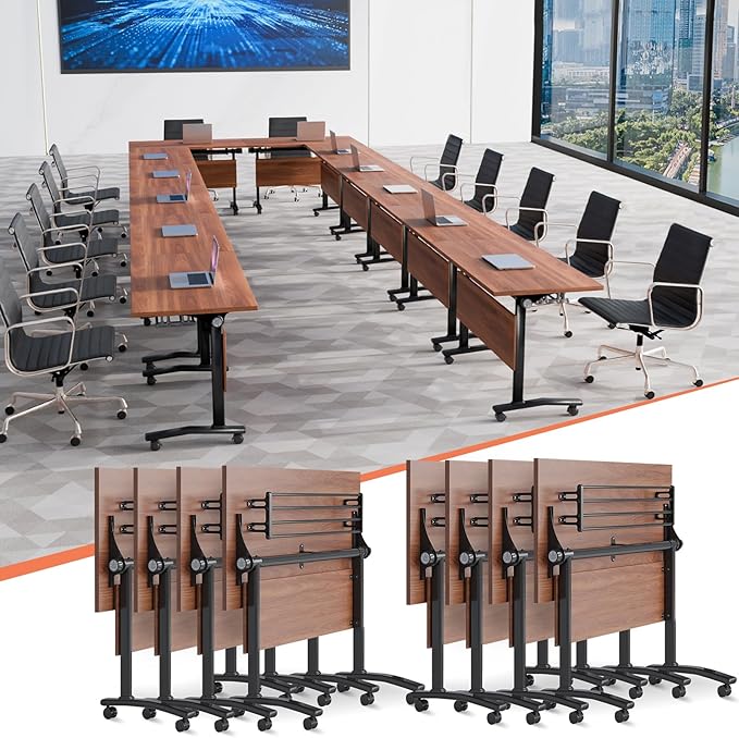 Conference Table,55.1''Folding Conference Room Table for 4-12 People,Mobile Flip Top MeetingTraining Table with Different Coulor and Styles for Offices, Classrooms,Meeting Room (8, 70.8''D)