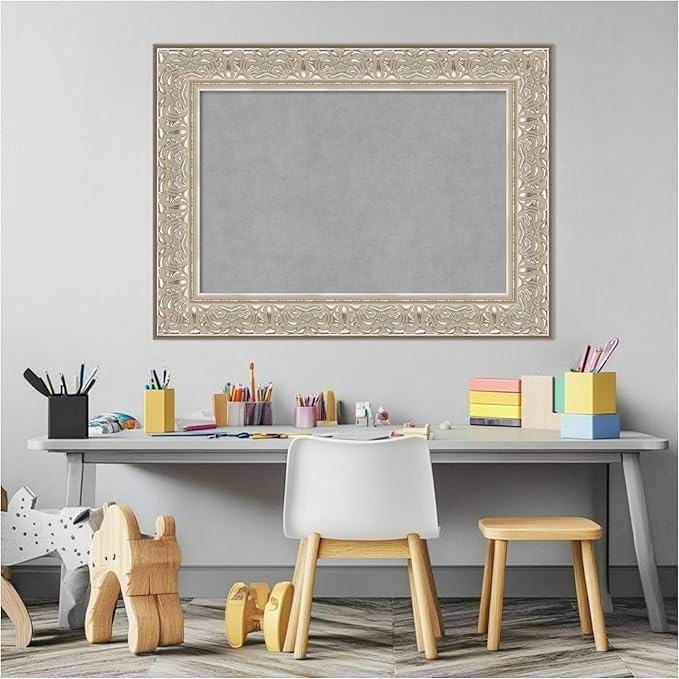 Amanti Art Silver Framed Magnetic Board 23x31 Medium Vision Board for use with Magnets, 100% Metal Sheet to Display Items as Office Decor or for Home Organization in mudroom, Kitchen or Kids Room