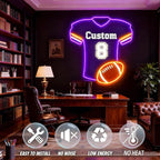 Custom Football Jersey Neon Signs for Wall Decor,Personalized Team Number Name Sport LED Light Up Sign for Football Lovers Birthday Gifts LED Signs for Party Bar Man Cave Fan Club