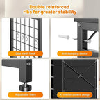 EnHomee 49.2" W Dresser for Bedroom with Hanging Rack 6 Drawers Dresser with LED Lights & Charging Station, Fabric Dressers & Chest of Drawers with 4 Hooks, Wooden Top, Grid Panel, Black