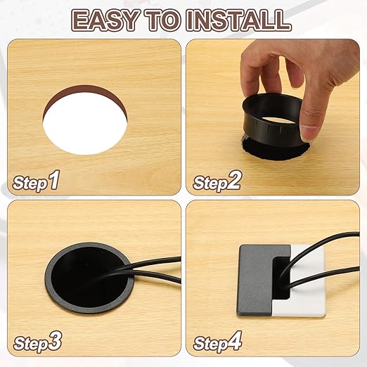 PATIKIL 2.8inch Desk Grommet, 6Pcs Cable Grommet Wire Management Cable Hole Cover Cord Organizer for Office Home Table Countertop, Black/White Black/Silver Black/Grey