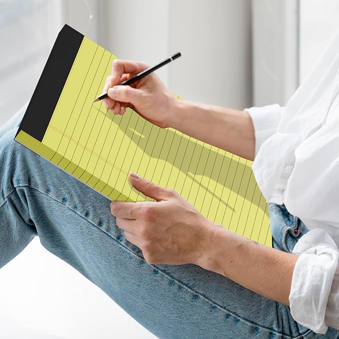 AILZFEI 300 Sheets Light Yellow Legal Pads 8.5 x 11.75 Wide Ruled Paper 6-Pack Note Pad 50 Sheets per Notepad Perforated Writing Pad Durable Sturdy Back 8x11 Pads of Paper