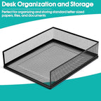 AZFUNN Wire Mesh Letter Trays Paper Tray Desk File Organizer, 2 Pack Stackable Metal Front-Load Documents Tray for Office Supplies File (Lengthways)