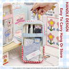 UINSUE Cute Pen case Adorable Bunny Transparent 3-Layer Large Capacity Pencil Case Gadget organizer with Lovely Stickers (Pink Polka Dot)