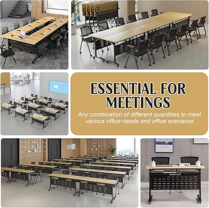 Conference Table,55.1''Folding Conference Room Table for 4-12 People,Mobile Flip Top MeetingTraining Table with Different Coulor and Styles for Offices, Classrooms,Meeting Room (8, E)