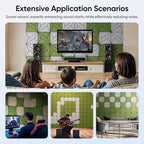 UNECHO 12 Pack 12" X 12" X 0.47" Acoustic Panels for Wall Sound Absorbing, Dual-Color P-Stripes Square Self-Adhesive Sound Panels, High Density Suitable for Multiple Scenarios(Black+DarkGreen)