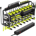 YFFSRJDJ Power Tool Organizer Wall Mount with Charging Station, 8 Drill Holder with 8-Outlet Power Strip, Garage Cordless Drill Storage and Organization, Battery Utility Rack