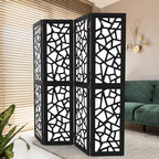 VINGLI 70'' H Room Divider, Non-Woven Fabric Privacy Screen, Indoor Partition Wall Dividers, Freestanding Hinged Space Separator with Modern Unique Pattern (Black, 4 Panel)