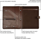 LEATHER VILLAGE Portfolio Professional Organizer– Carbon Fiber Genuine Leather Padfolio Resume Folder for A4 Letter Pad with Pen Holder, Business Card Slots & Writing Pad– Ideal for Men & Women-Brown