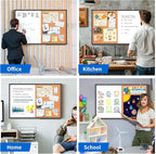 Magnetic White Board and Cork Board Combo, 24 X 18 inches Whiteboard Bulletin Combination Board, Wall Mounted Dry Erase Message Board for Home, School and Office, Black
