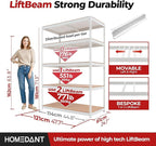 HOMEDANT 47.7" W Deep 5 Tier Heavy Duty Garage Shelving Adjustable Metal Rack Storage Shelves Standing Shelf Unit Organizers Industrial Warehouse Basement White 1Pack