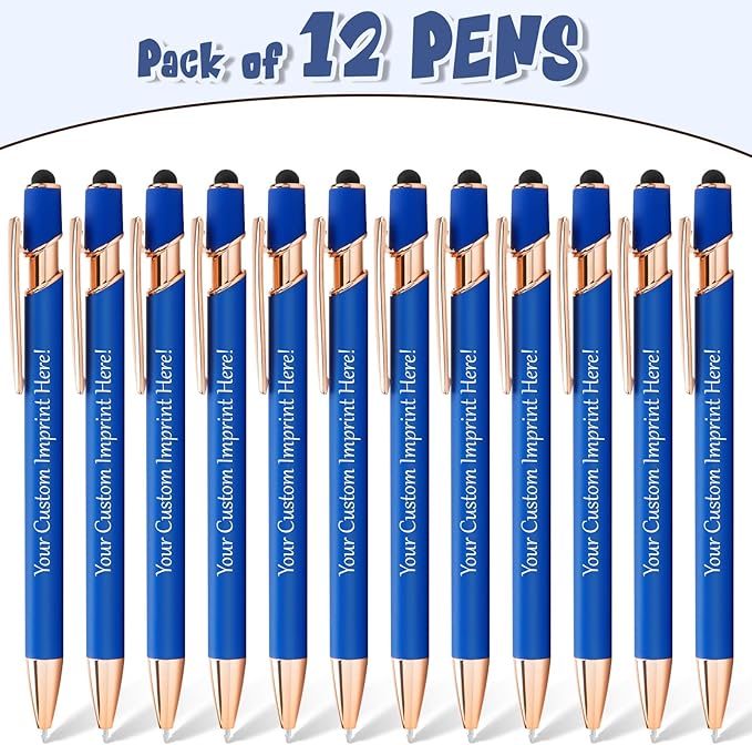 Personalized Pens in Bulk, Customized Engraved Pens with Name or Text, Black Ink Ballpoint Pens with Stylus for Business, Promotional Gifts, Events, Parties, Students, Gifts