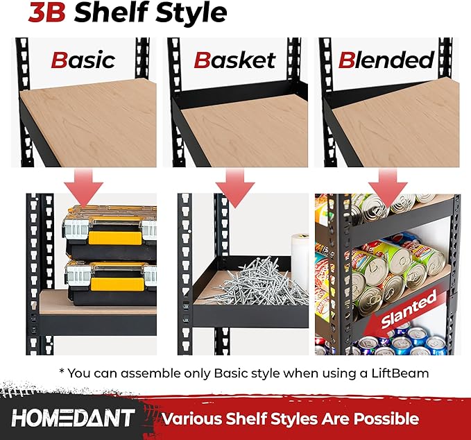 HOMEDANT 5 Tier Storage Shelves Adjustable Laminated Boltless Garage Metal Shelving Unit Heavy Duty Utility Rack Shelf Warehouse Pantry Closet Kitchen (2, (L) 48.1" W, Black)