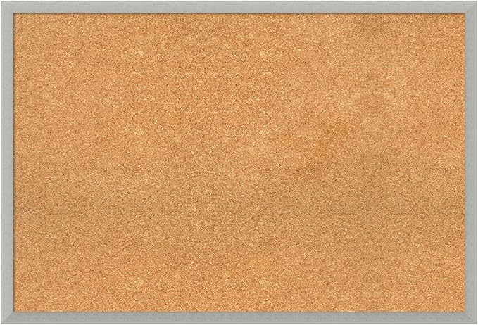 Amanti Art Natural Cork Board for Wall, 26x38 Vision Board with Silver Wood Frame, Large Corkboard Office Decor for Home Organization, Casual Corkboard Pinboard to display items for home organization