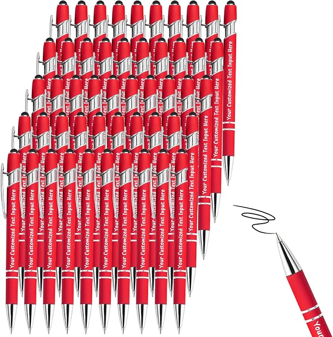 50-500 Pcs Personalized Ballpoint Pen Custom Pens Free Engraved Bulk with Name Logo Soft Black Ink Stylus with Touch Metal Office Gift for Anniversaries Graduations Birthdays