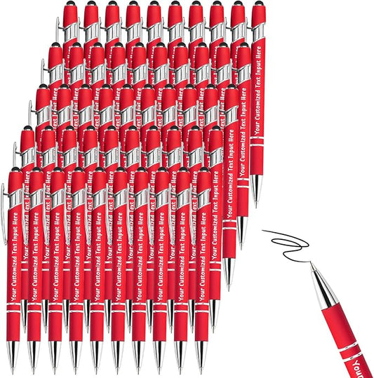 Up to 150 Pcs Personalized Ballpoint Pen Custom Pens Free Engraved Bulk with Name Logo Soft Black Ink Stylus with Touch Metal Office Gift for Anniversaries Graduations Birthdays