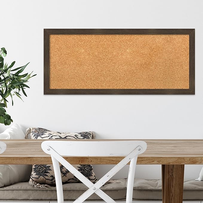 Amanti Art Natural Cork Board for Wall, 14x32 Vision Board with Brown Wood Frame, Medium Corkboard Office Decor for Home Organization, Casual Corkboard Pinboard to display items for home organization