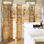 Room Divider Wood Carved Wall Divider Indoor Folding Portable Partition Screen for Home Office Garden Terrace - 6 Panel, 67 * 90inch (Wood)
